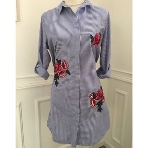 Stripe floral button up dress